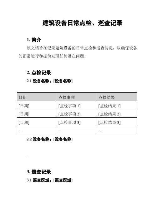 建筑设备日常点检、巡查记录
