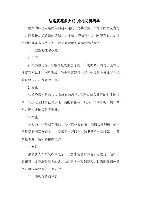 结婚要花多少钱 婚礼花费清单