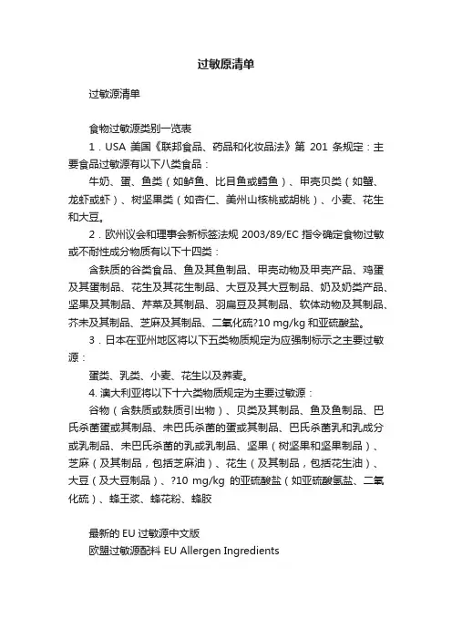过敏原清单