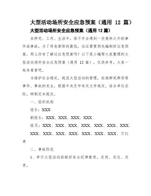 大型活动场所安全应急预案(通用12篇)