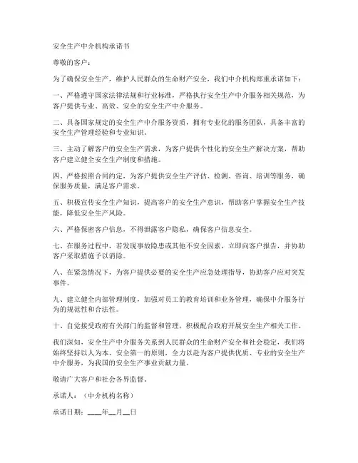 安全生产中介机构承诺书