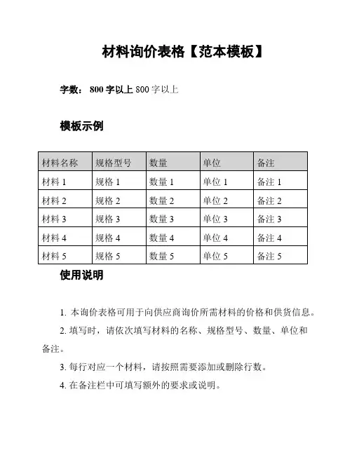 材料询价表格【范本模板】