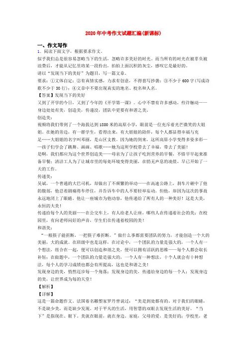 2020年中考作文试题汇编(新课标)