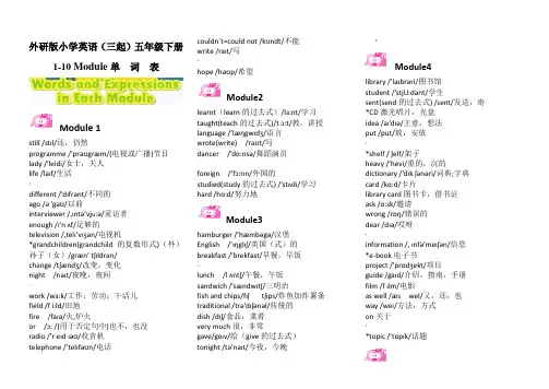 外研版小学英语(三起)五年级下册单词表含音标