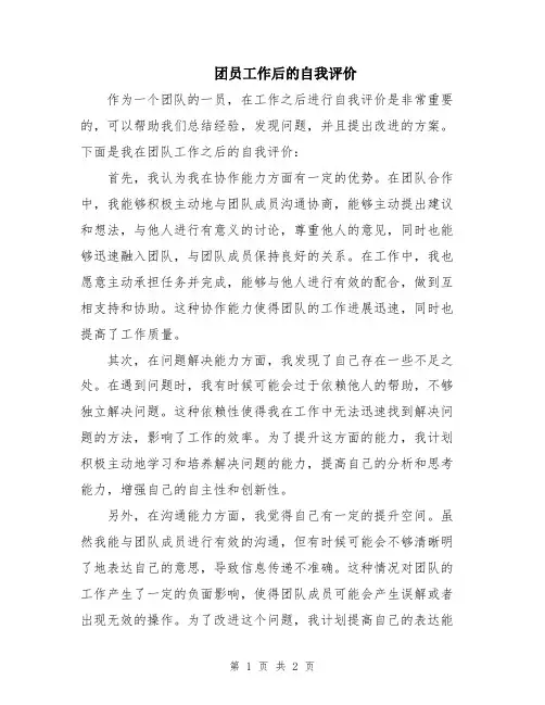 团员工作后的自我评价