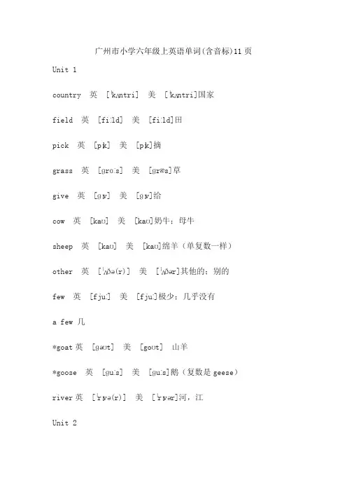 广州市小学六年级上英语单词(含音标)11页