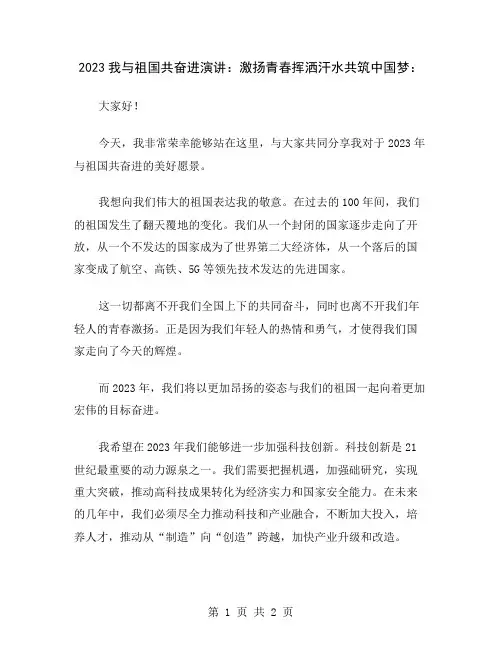 2023我与祖国共奋进演讲：激扬青春挥洒汗水共筑中国梦