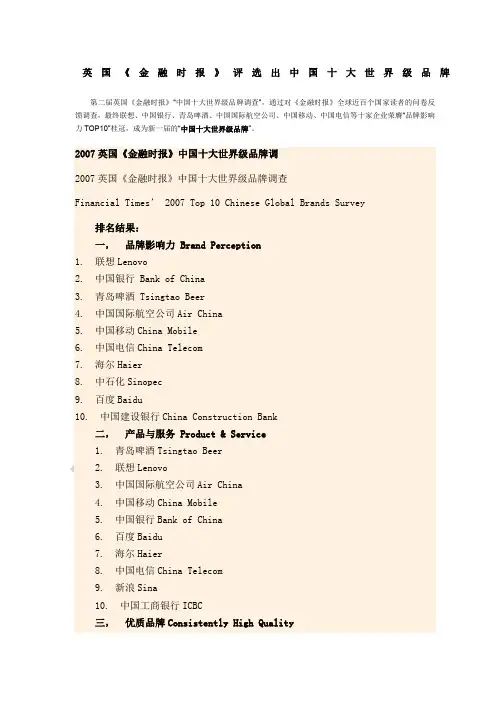中国十大世界级品牌