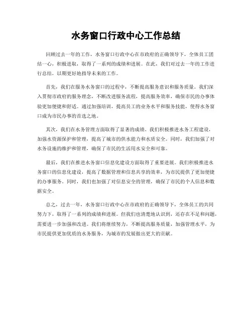 水务窗口行政中心工作总结