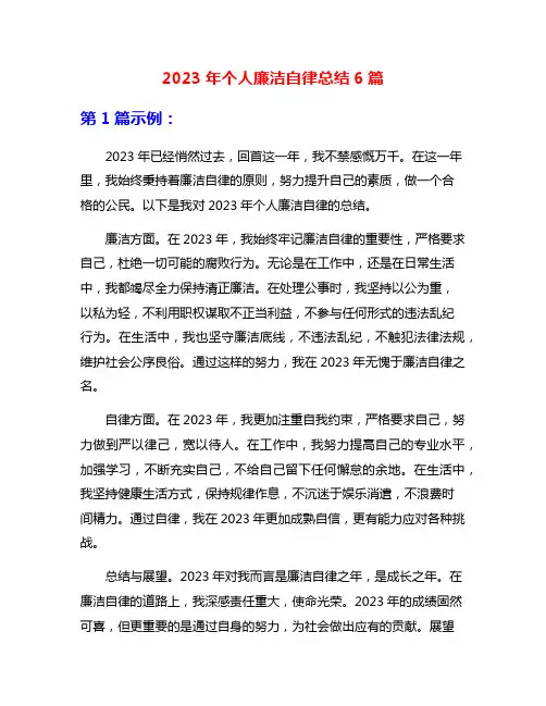 2023年个人廉洁自律总结6篇