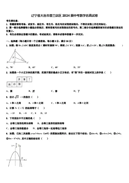 辽宁省大连市普兰店区2024届中考数学仿真试卷含解析