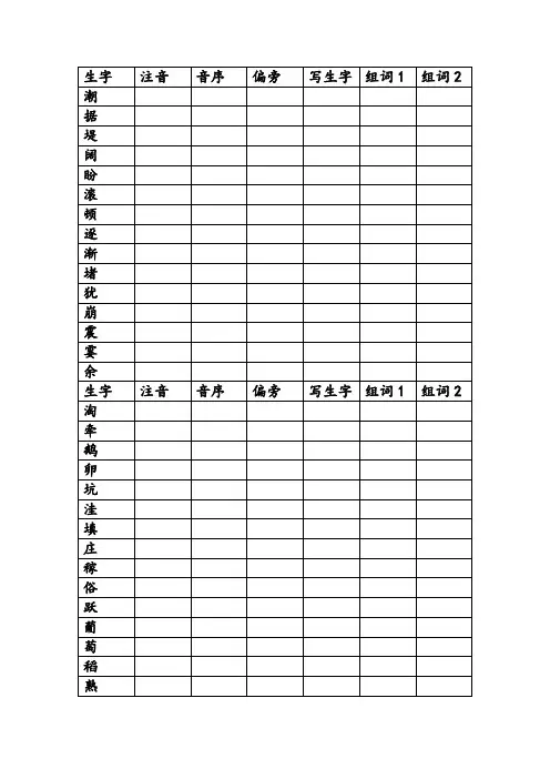 人教部编版语文四上生字预习单
