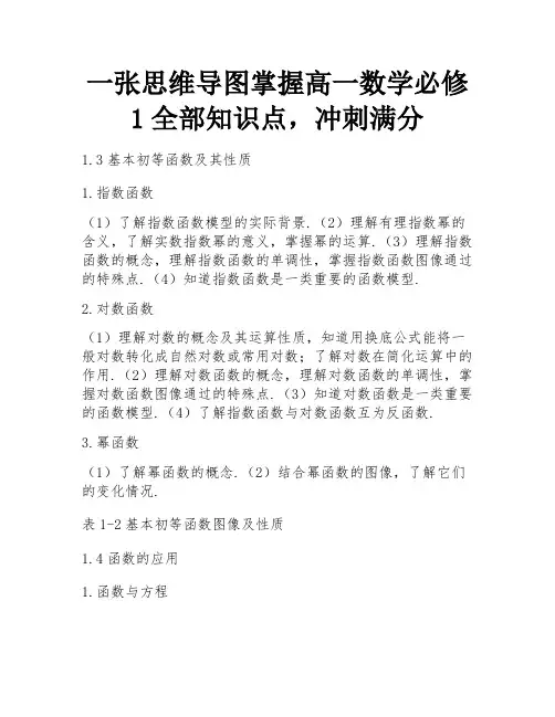 一张思维导图掌握高一数学必修1全部知识点,冲刺满分