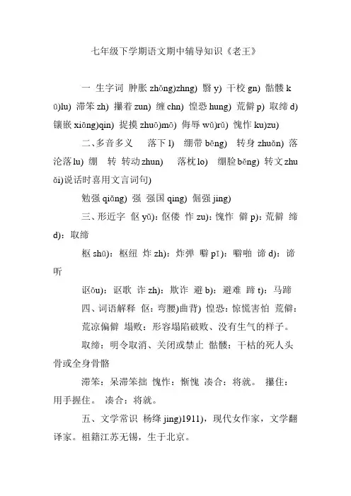七年级下学期语文期中辅导知识《老王》