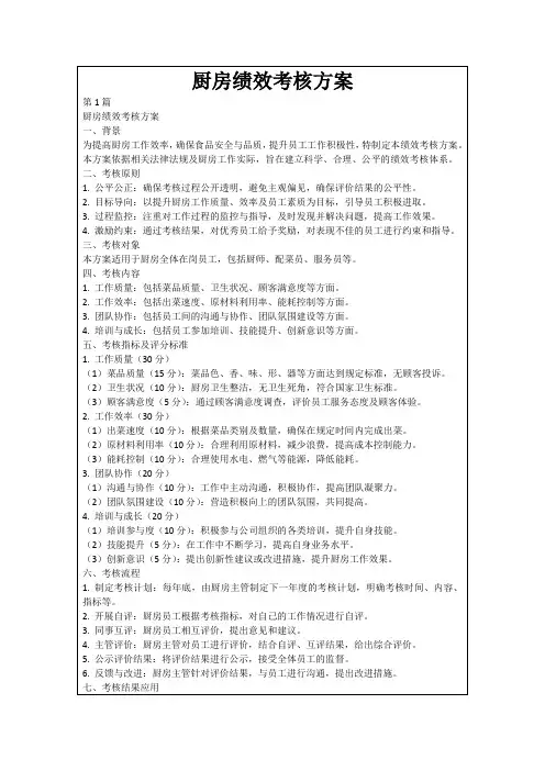 厨房绩效考核方案