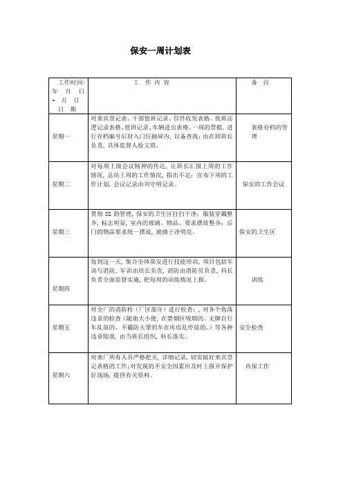 保安一周计划