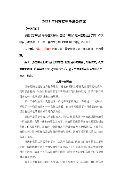 2021年河南省中考满分作文《从那一刻开始》