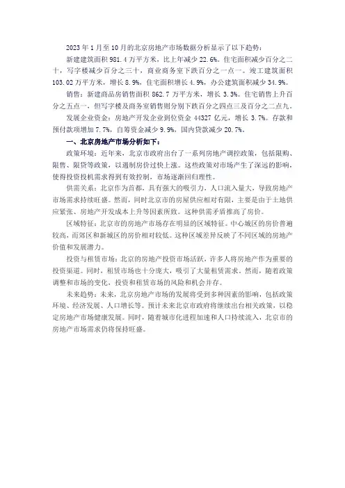 2023年1月至10月的北京房地产市场数据分析