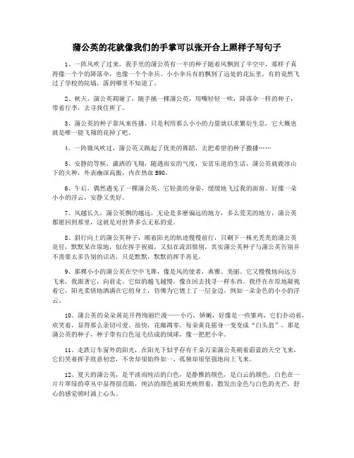 蒲公英的花就像我们的手掌可以张开合上照样子写句子