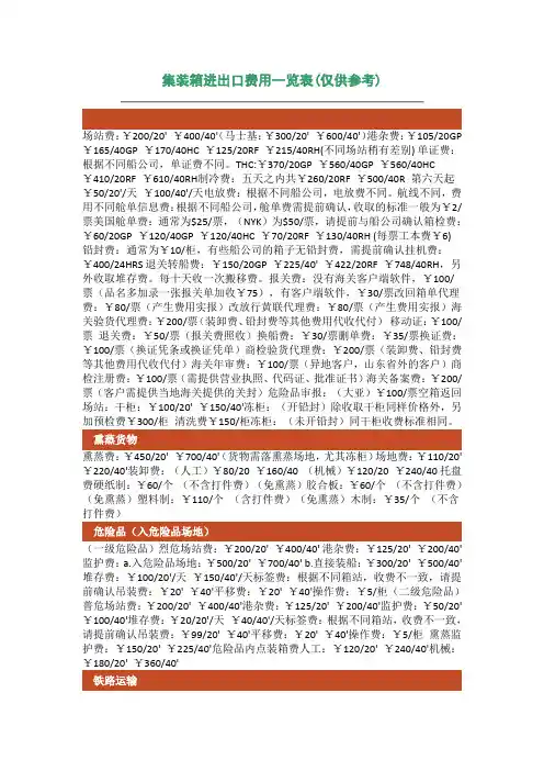 集装箱进出口费用一览表(雷志阳——仅供参考)
