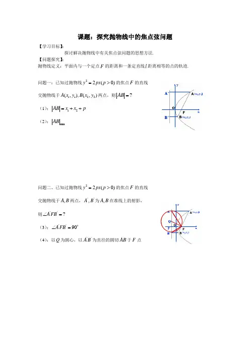 圆锥曲线的焦点弦问题(特征梯形)