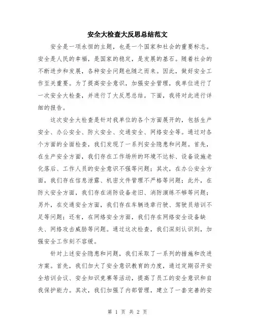 安全大检查大反思总结范文