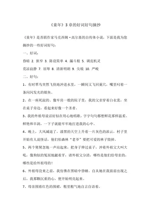 《童年》3章的好词好句摘抄