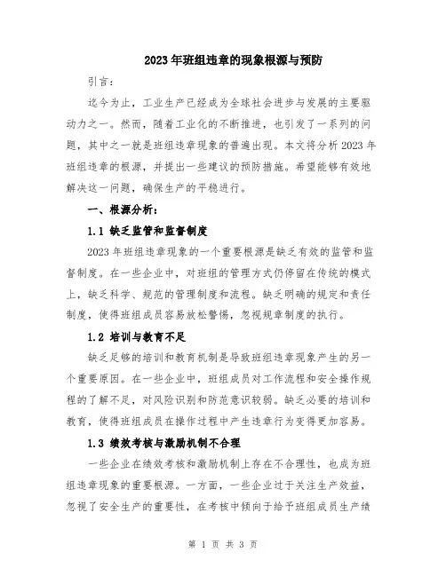 2023年班组违章的现象根源与预防