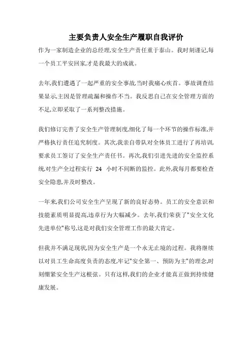 主要负责人安全生产履职自我评价