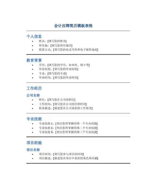 会计应聘简历模板表格