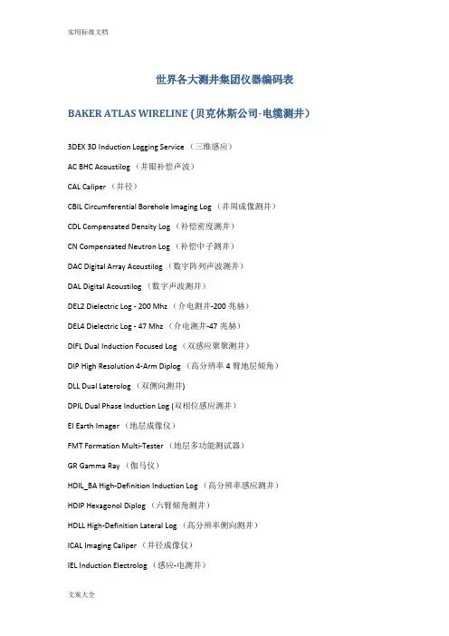 世界各大测井集团仪器编码表
