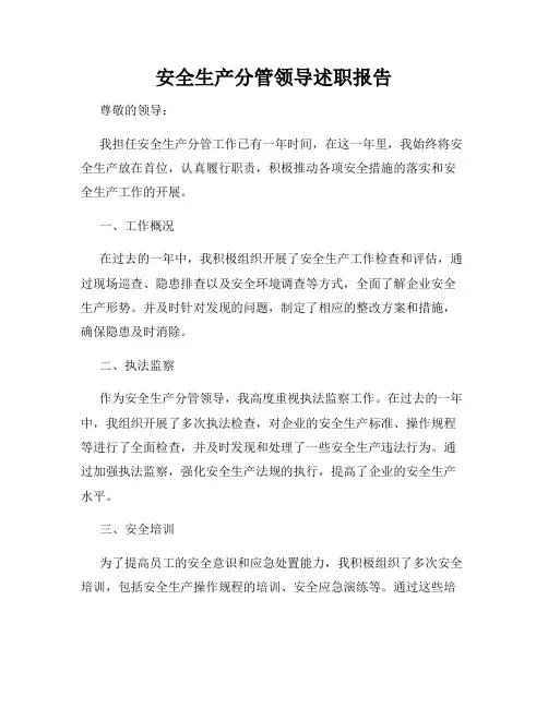 安全生产分管领导述职报告