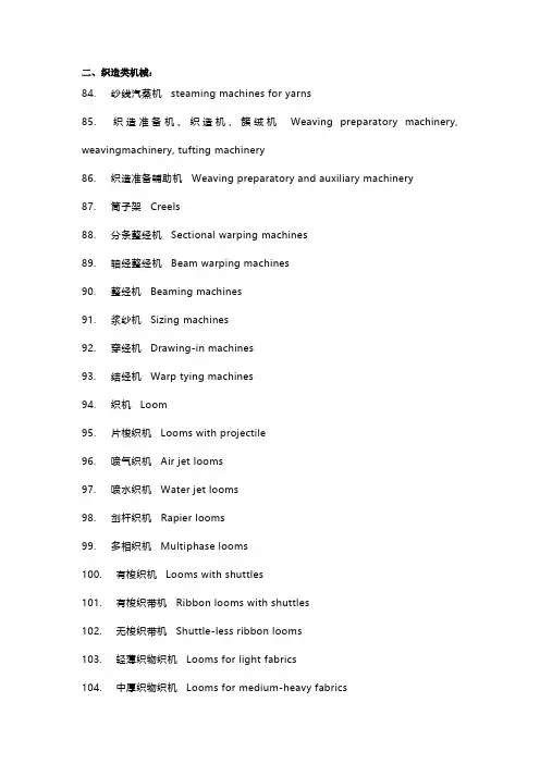 制造类机械中英文对照