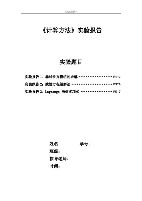 大学计算方法实验报告