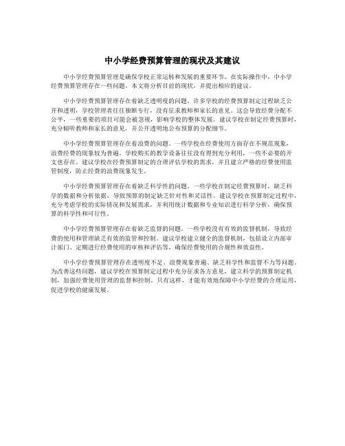 中小学经费预算管理的现状及其建议