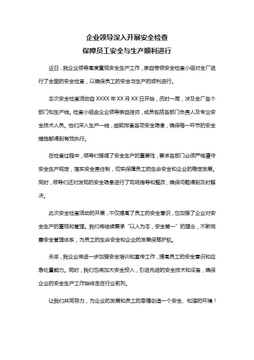 领导安全检查的新闻稿