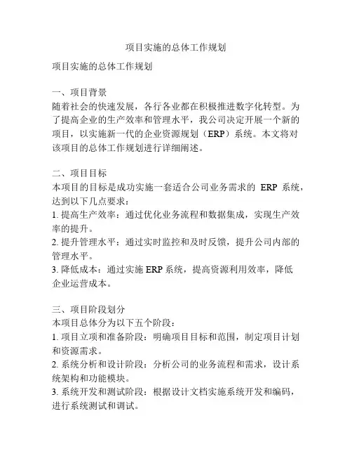 项目实施的总体工作规划