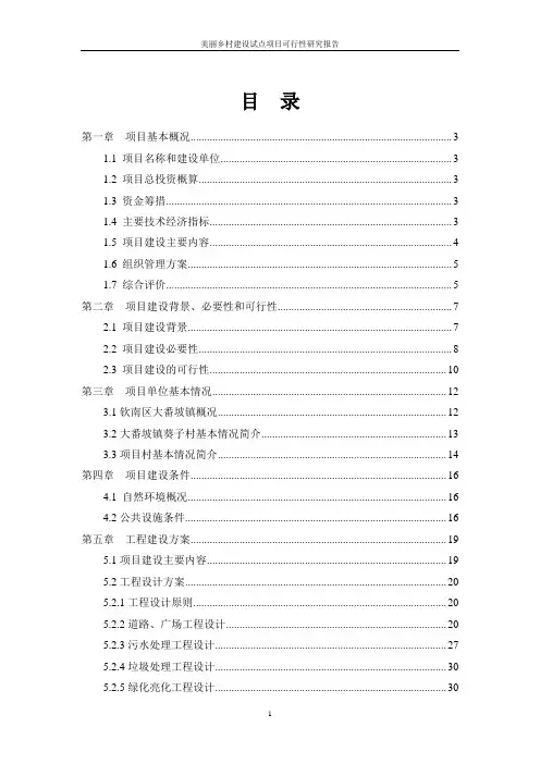 美丽乡村建设试点项目可行性研究报告