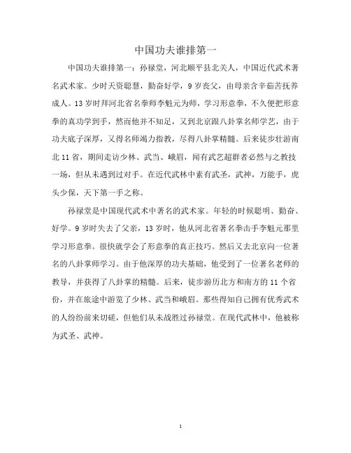 中国功夫谁排第一