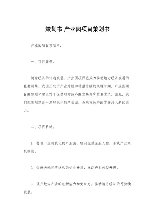 策划书 产业园项目策划书