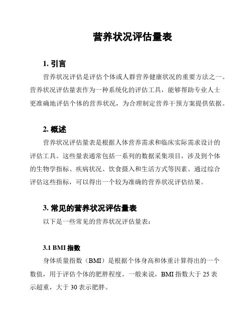 营养状况评估量表