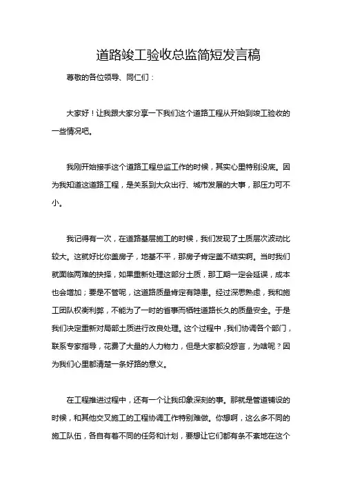 道路竣工验收总监简短发言稿