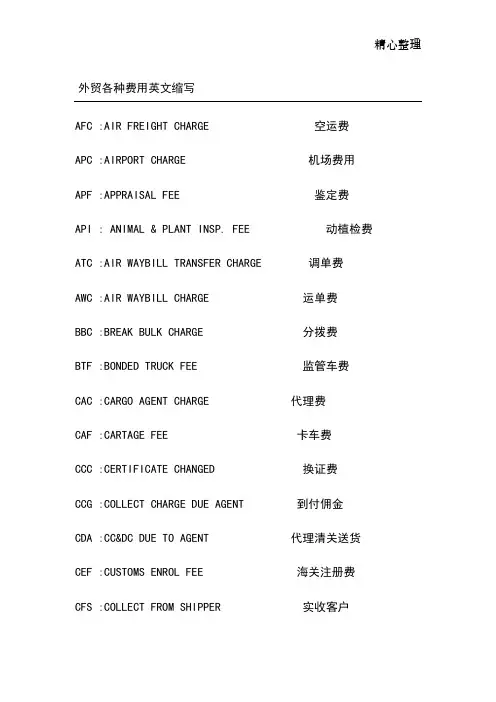 外贸各种费用英文缩写