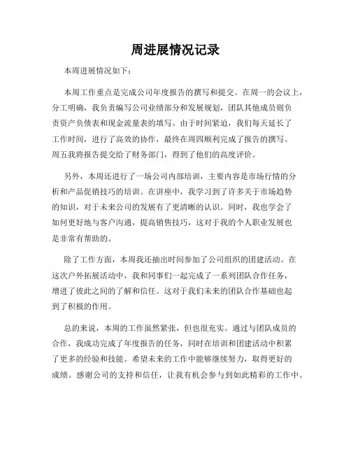 周进展情况记录
