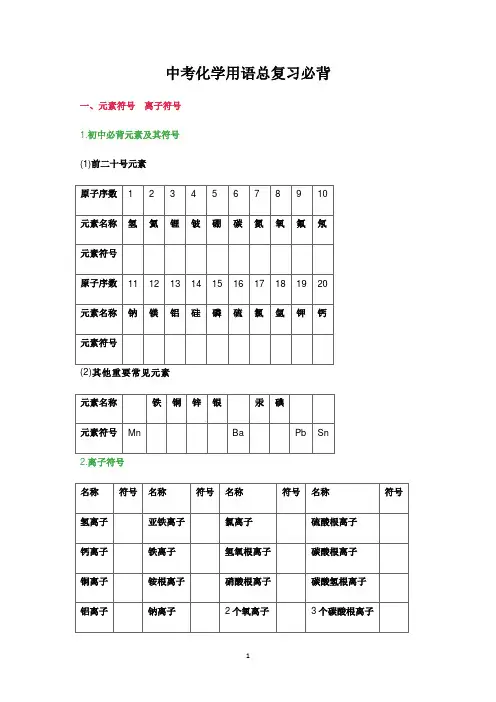 中考化学用语总复习必背