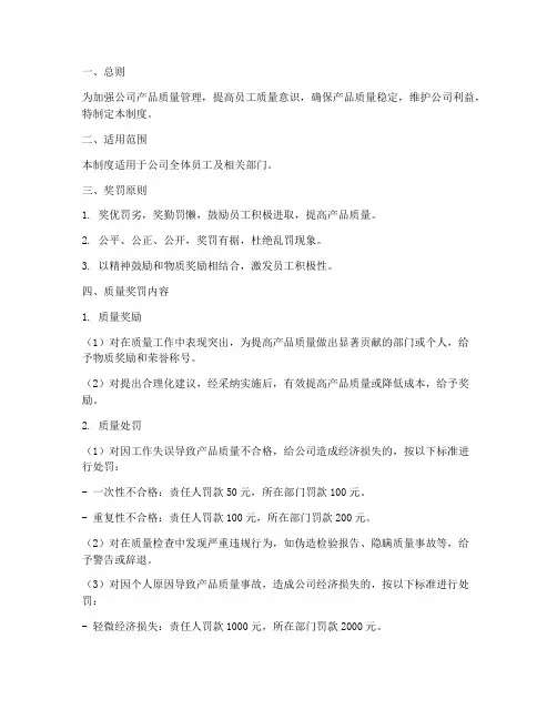 公司级质量奖罚管理制度细则