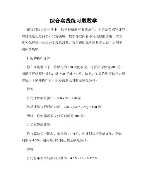 综合实践练习题数学