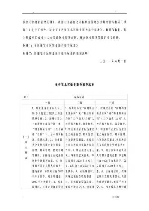 陕西省住宅小区物业服务指导标准