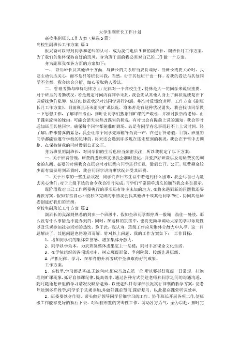 大学生副班长工作计划