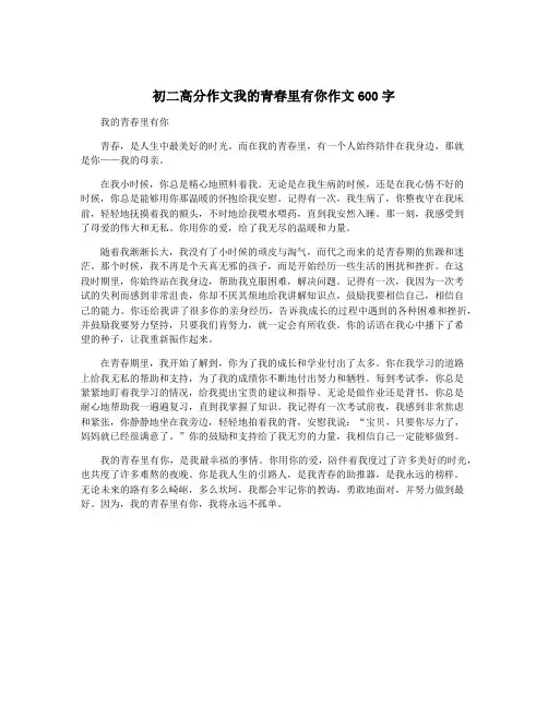 初二高分作文我的青春里有你作文600字